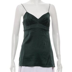 Vera Wang Forest Green Silk Camisole with String Spaghetti Straps - Size 4